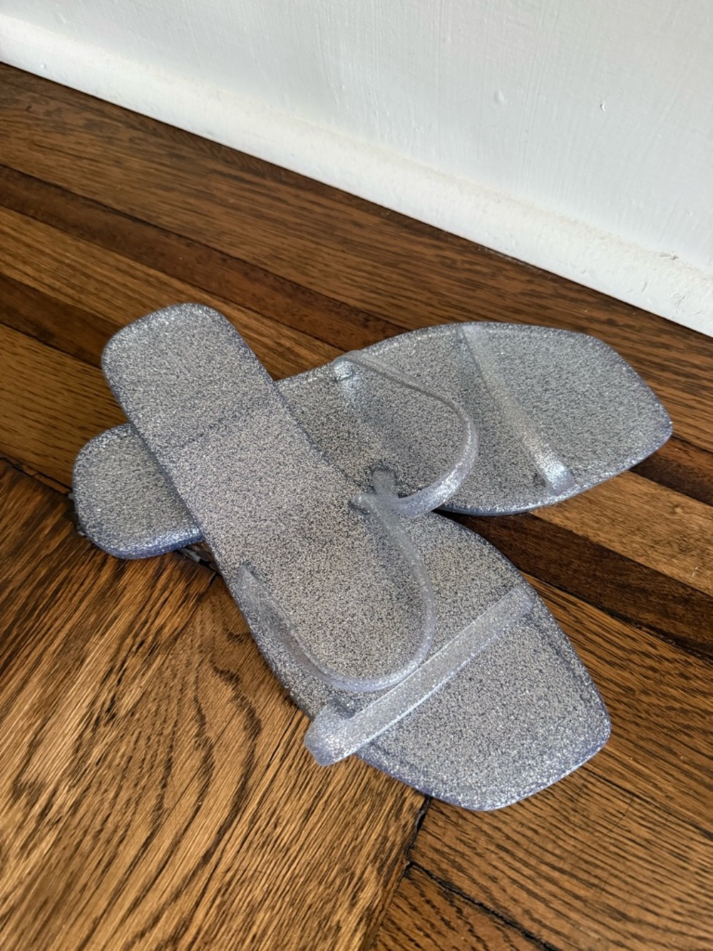 GAP Silver Glitter Square-Toe Jelly Sandals